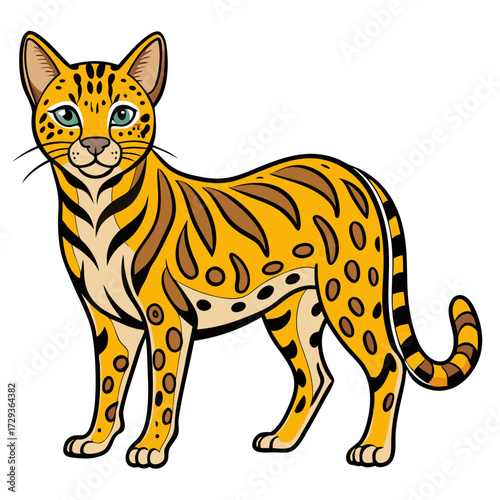 Cartoon Bengal cat with black and brown spots vector