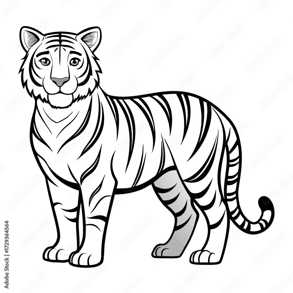 Obraz premium Black and white tiger illustration standing on white background