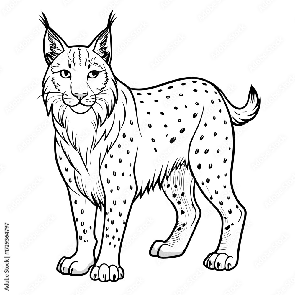 Fototapeta premium Detailed lynx illustration in black and white outline style