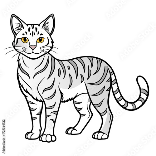 Illustration of a tabby cat with stripes standing still