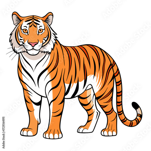 Cartoon Tiger Illustration: Full Body Stance, Isolated
