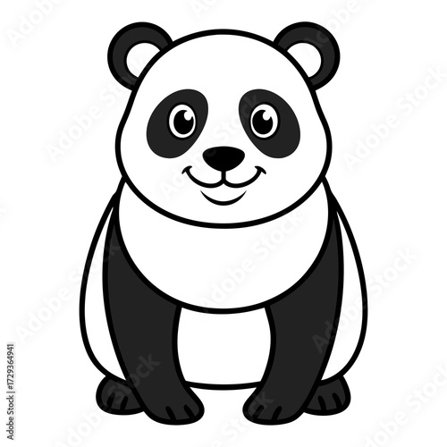Cartoon panda bear sitting upright with happy facial expression