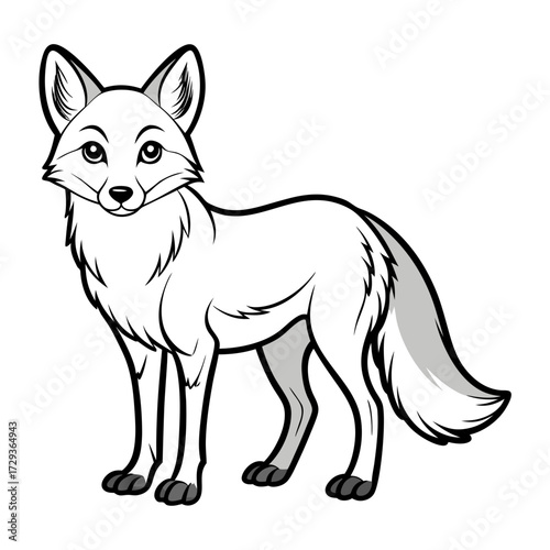 Cartoon Fox Illustration: Bold Outlines and Monochrome Palette