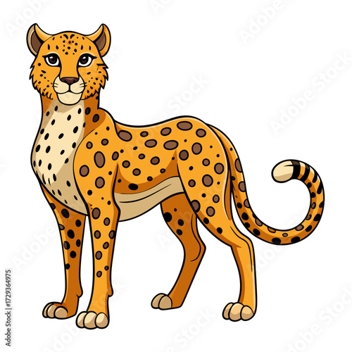 Cartoon cheetah illustration standing isolated on white background
