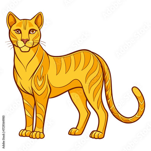 Golden stylized tiger illustration isolated on white background