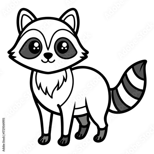 Cute raccoon cartoon illustration with stripes and big eyes