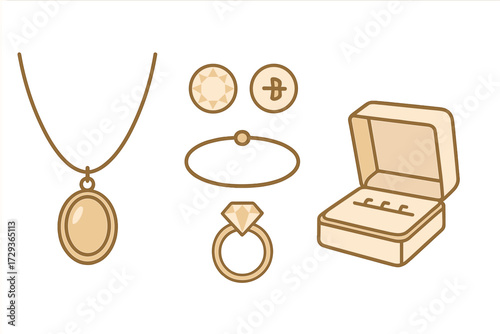 Elegant jewelry collection featuring necklace, earrings, bracelet, ring, and gift box