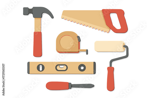 Collection of essential home improvement and construction tools for DIY projects, repairs, and building tasks