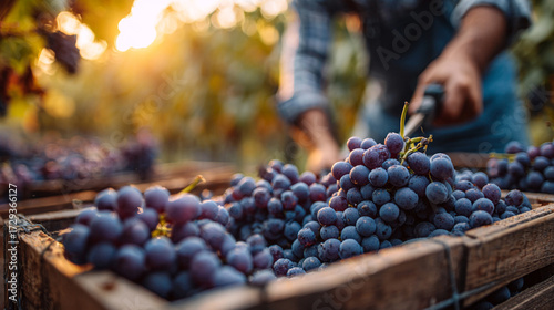 A medium sunset shot of a winemaker