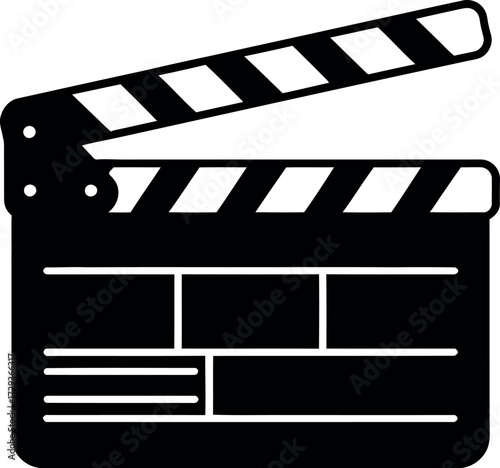 Classic clapperboard used to mark scenes in filmmaking, a symbol of movie production