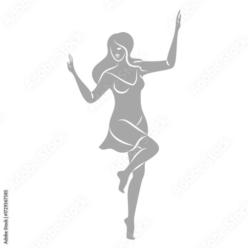 Silhouette of a woman in style. The girl is slender and beautiful. Lady is suitable for aesthetic decor, posters, stickers, logo. Vector illustration.