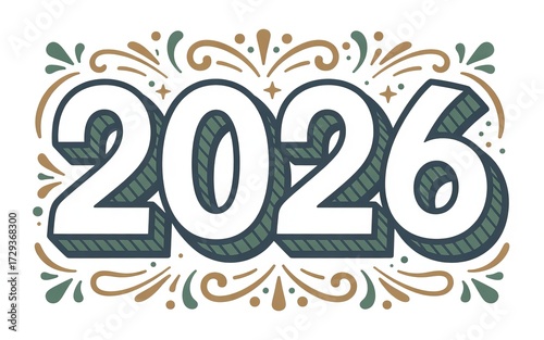 Celebrate the new year 2026 with festive decorative numbers and exploding fireworks display