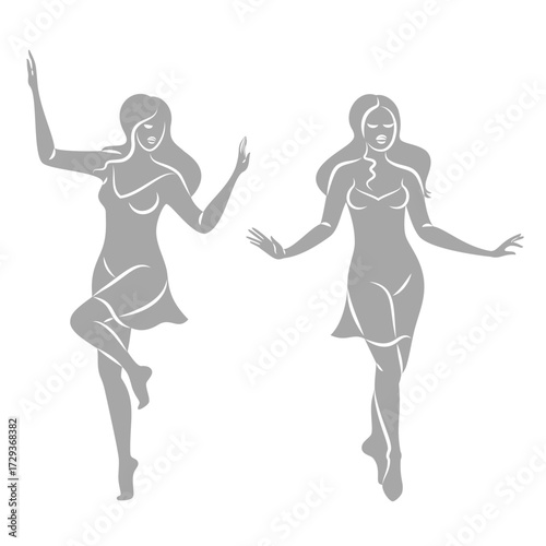 Collection. Silhouette of a woman in style. The girl is slim and beautiful. Lady suitable for aesthetic decor, posters, stickers, logo. Vector illustration set.
