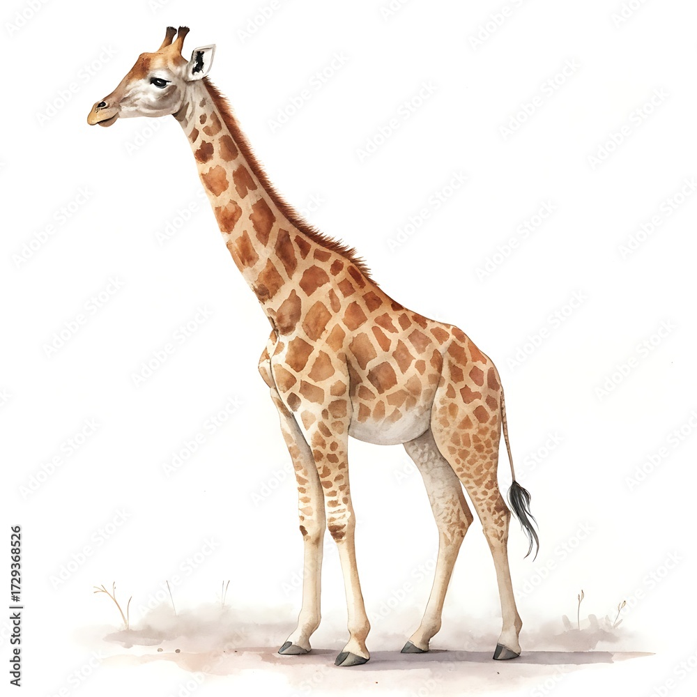 Naklejka premium Watercolor painting of a giraffe isolated on white background