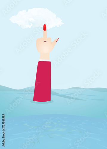 Female hand in sea. drowning. vector