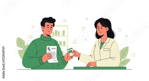 Pharmacist Dispensing Medication To A Patient After Receiving Prescription