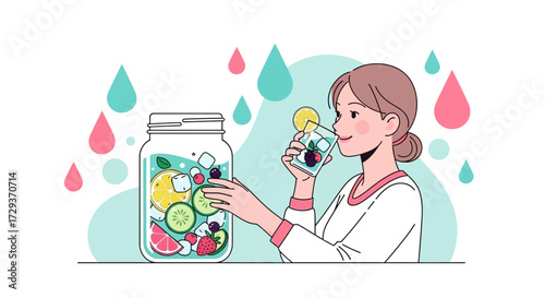 Refreshing Infused Water Enjoyed By A Woman Embracing Wellness And Hydration