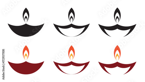 Stylized Diya Vector Icons Set – Elegant Flat Design for Diwali and Indian Festivals