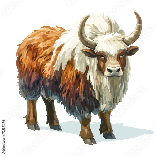 Yak, watercolor vector, isolated on a white background.