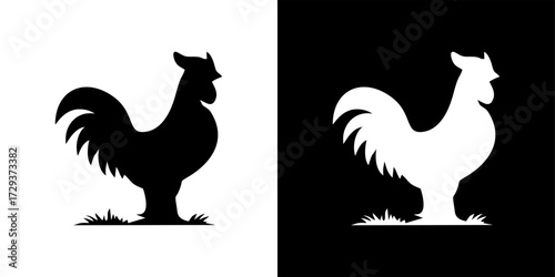 Bold rooster silhouette artwork perfect for farm-to-table branding, dynamic logo design, or poultry business marketing, rendered from scalable vector graphics