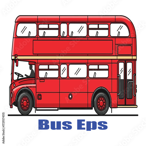 Vintage red double-decker bus vector illustration. Iconic London public transport symbol for travel and tourism.