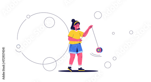 Young Woman Plays With Yo-Yo, Demonstrating Skill And Enjoying Recreation Time