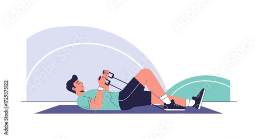 Young Man Performing Resistance Band Exercises During Workout for Fitness and Wellness Goals