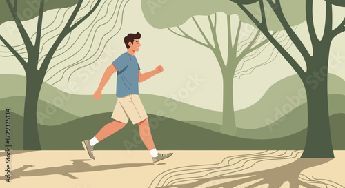 Young Man Jogging In The Park, Healthy Lifestyle, Exercise, And Fresh Environment
