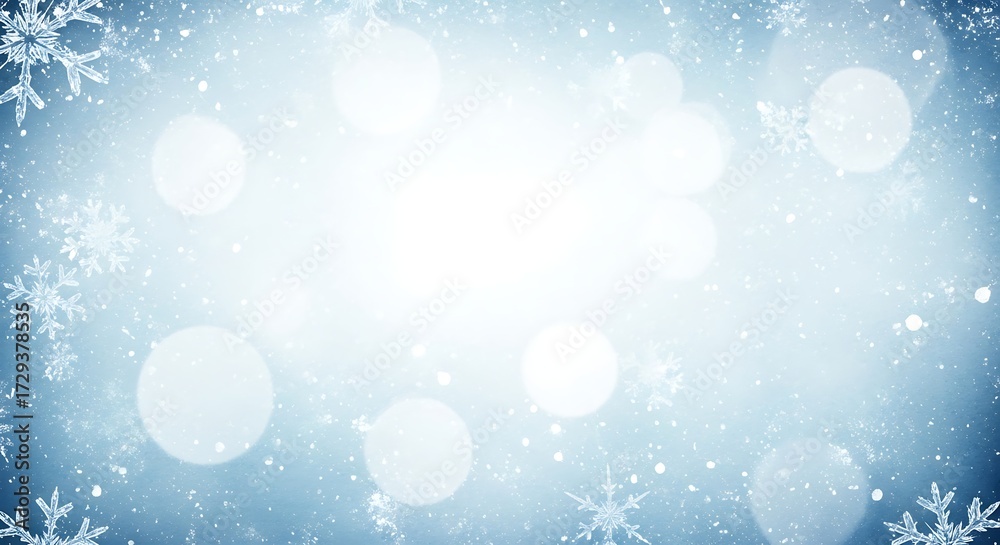 Fototapeta premium Winter snowflakes border design with soft glowing lights and snowy atmosphere