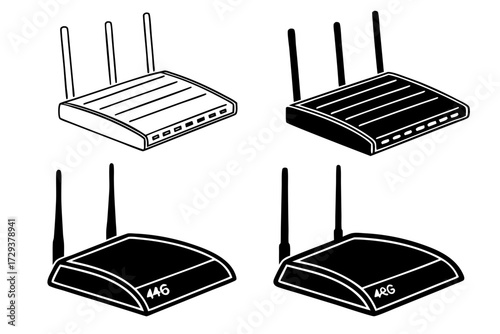 Wireless router wifi network internet connection 4g lte antenna technology broadband modem signal device access point silhouette