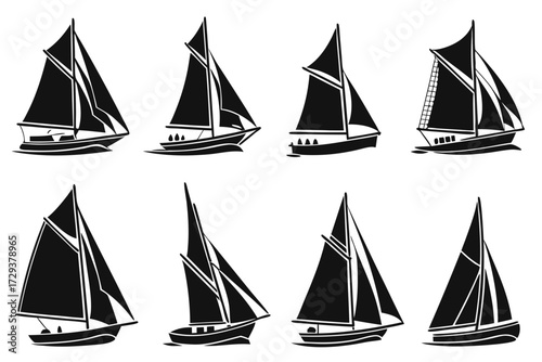 Collection of sailboat vector designs for nautical themes and maritime illustrations, sailing boat graphics silhouette
