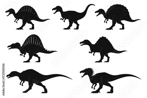Explore diverse dinosaur silhouettes prehistoric creatures extinct animals jurassic period wildlife vector art