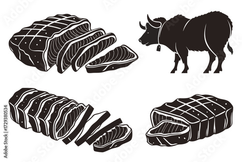 Discover premium beef cuts and livestock illustration for culinary and agricultural designs today online now silhouette