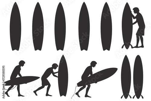Surfing lifestyle silhouette vector art surfboard rider ocean sport beach vacation summer adventure graphics design