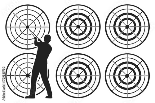 Archery target practice with bow and arrow aiming sport silhouette vector illustration graphic design