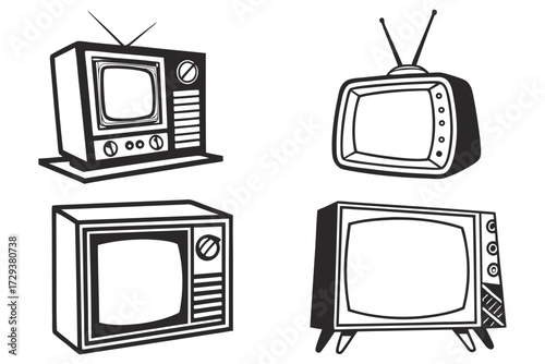 Vintage television sets vector illustration retro tv clipart antique television graphics old television drawing 100 silhouette