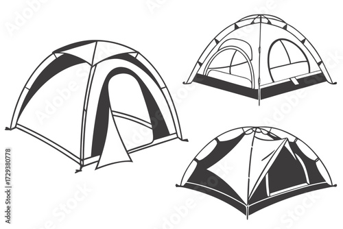 Camping tent illustration vector image for outdoor adventure gear and equipment rental or sale promotion design silhouette