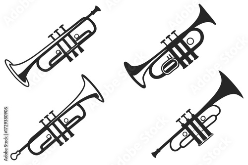 Vector trumpet illustration set musical instrument trumpet design for music lovers and brass band enthusiasts silhouette