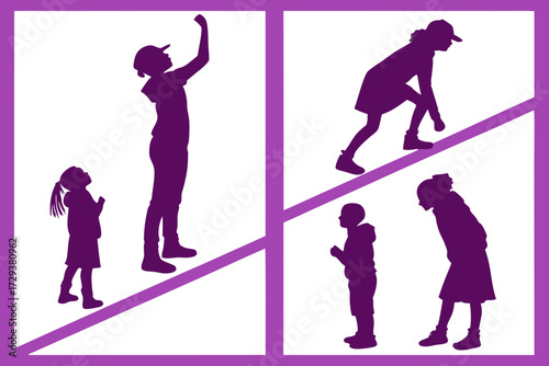 Silhouette people children family activity together outdoor lifestyle illustration vector graphic design art