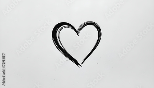 Hand Painted Black Brush Stroke Heart Shape on White Background