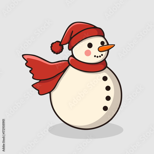 Snowman in red hat and scarf