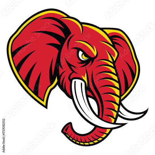 Vector art of aggressive red elephant mascot head