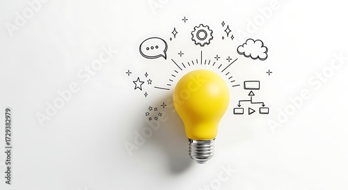 Yellow lightbulb with hand drawn icons idea innovation