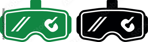 Two virtual reality headsets, one green and one black, symbolizing technology and innovation.