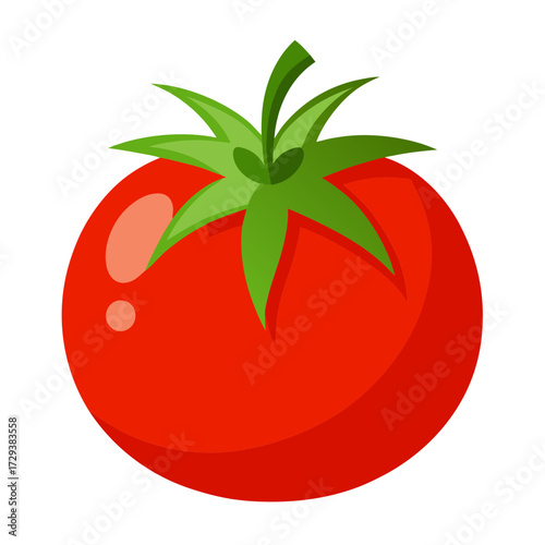 Illustration of a fresh red tomato with green stem vector image perfect for food and cooking blogs