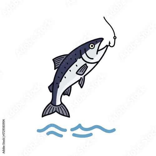 Fish on the hook, ready to be caught A simple illustration of fishing