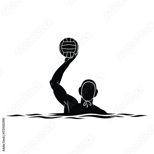 Water Polo Player Silhouette with Ball Ready to Throw