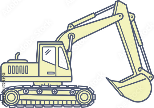 Vector art of yellow excavator with a bucket and tracks