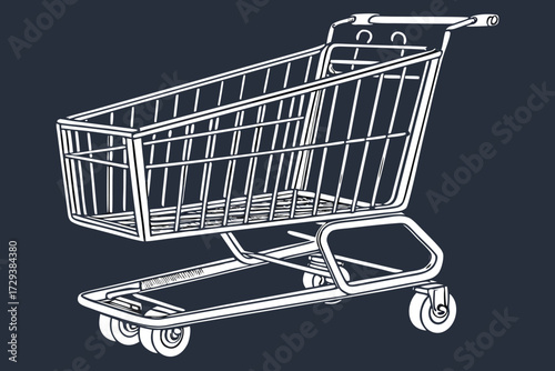  metal wire shopping cart, modern minimalist design, dark background, 3d render