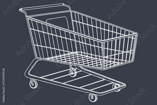  metal wire shopping cart, modern minimalist design, dark background, 3d render